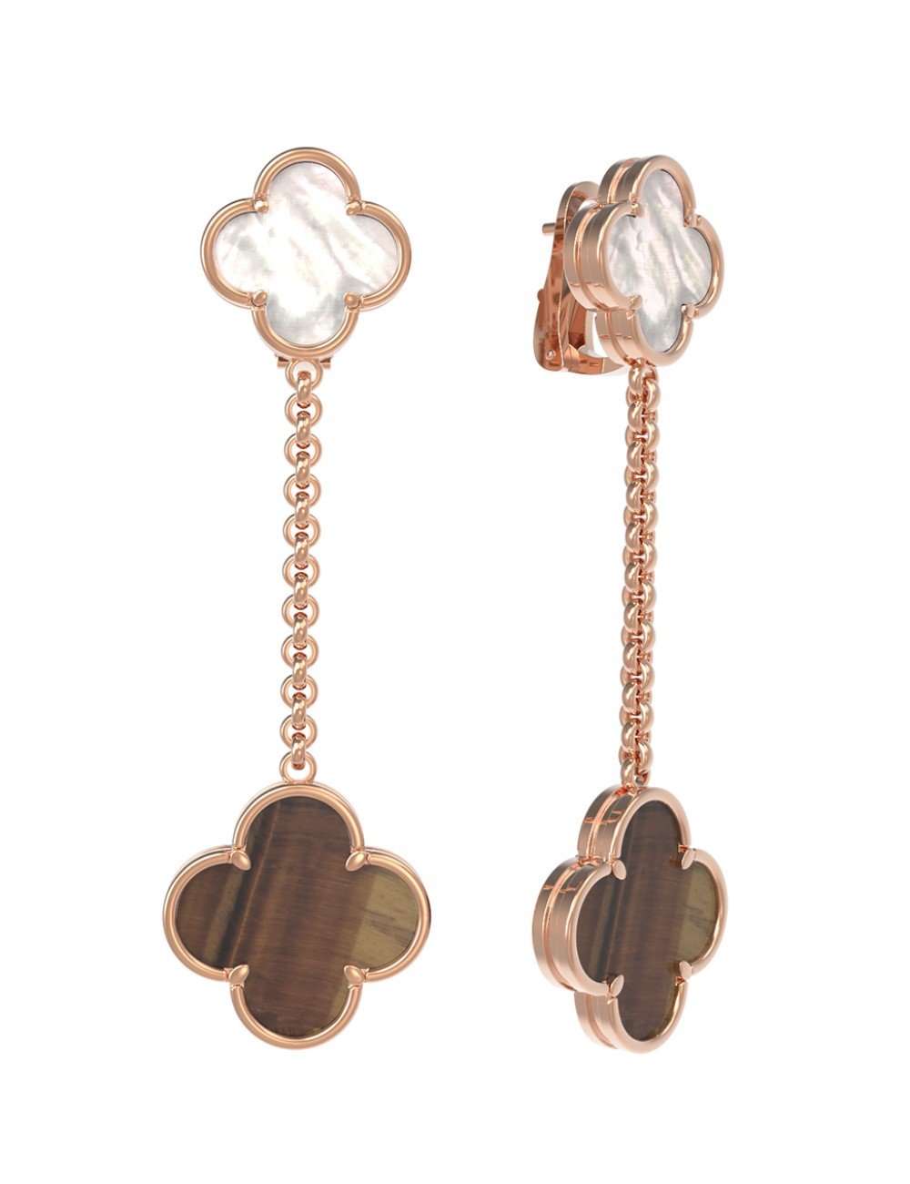 Серьги из золота c тигровым глазом и перламутром