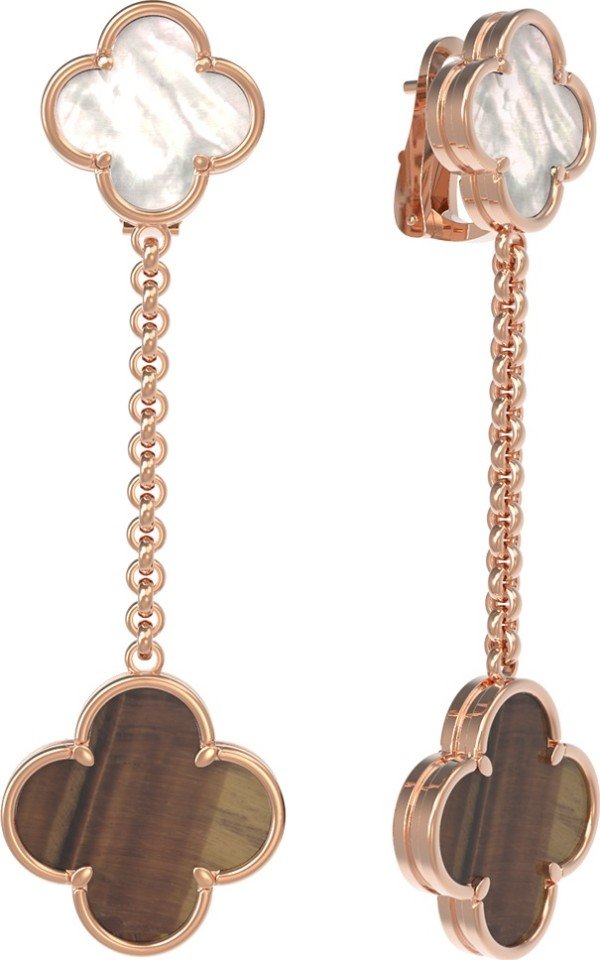 Серьги из золота c тигровым глазом и перламутром