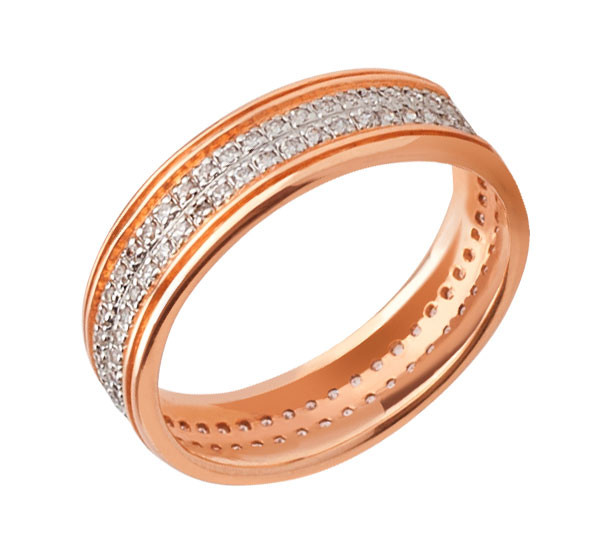 Кольцо обр. сложное из красного золота 585 пробы c фианитом