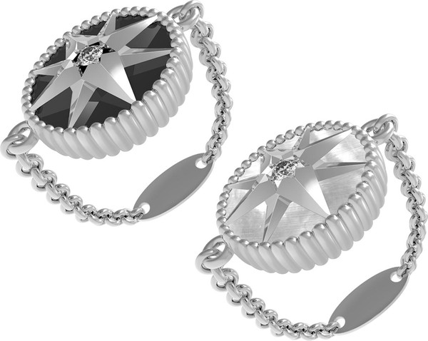 Кольцо из белого золота 585 пробы c фианитом, ониксом и перламутром