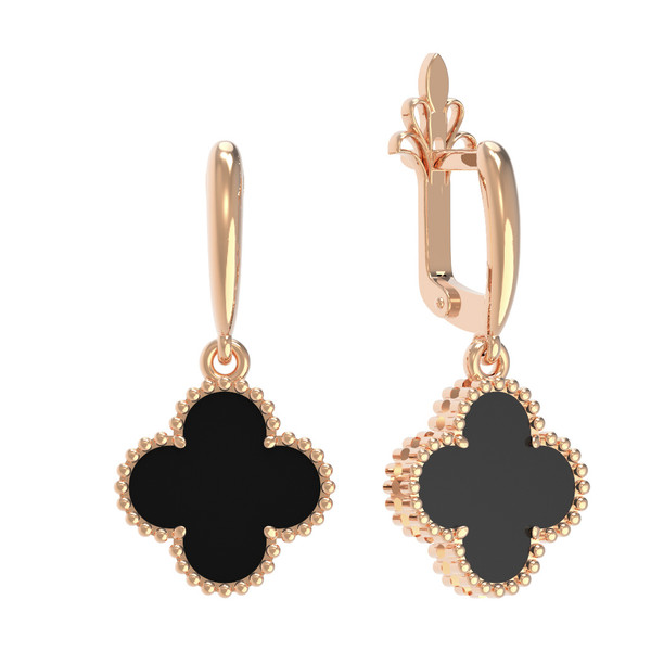 Серьги из красного золота 585 пробы c ониксом