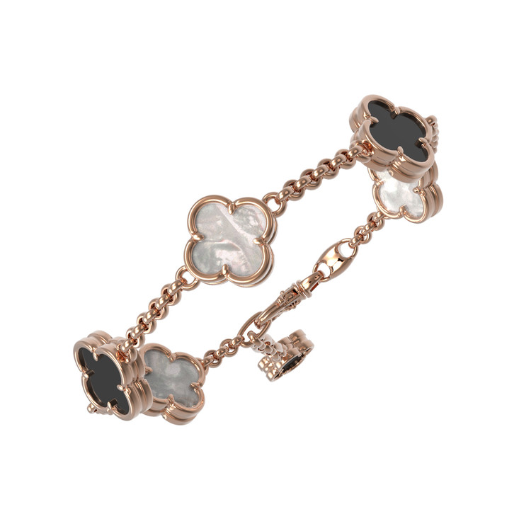 Браслет из красного золота 585 пробы c ониксом и перламутром