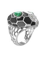 Кольцо из белого золота c бриллиантами, рубином, ониксом, малахитом и перламутром