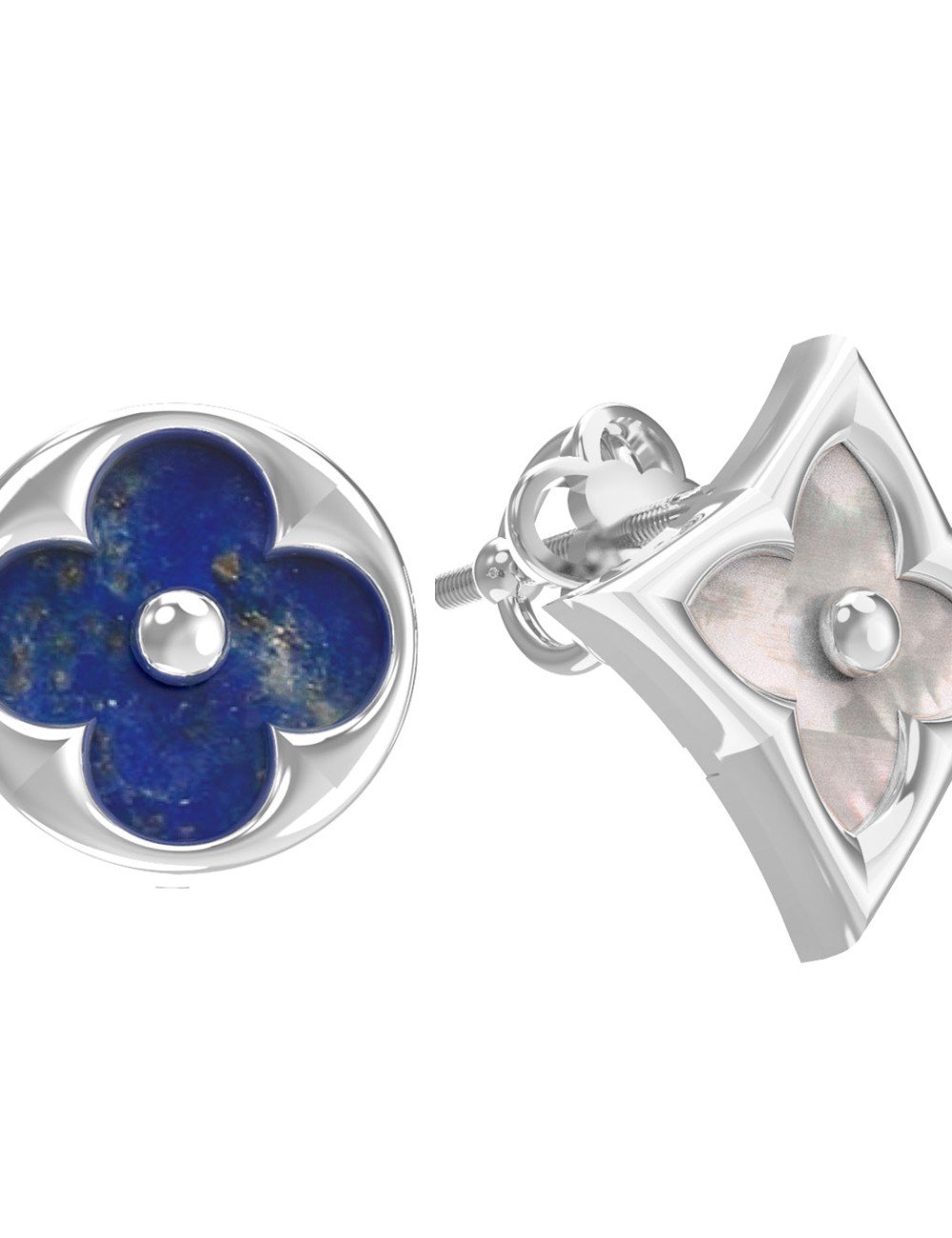 Серьги из белого золота c лазуритом и перламутром