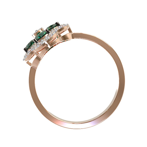 Кольцо из красного золота 585 пробы c бриллиантами и изумрудом