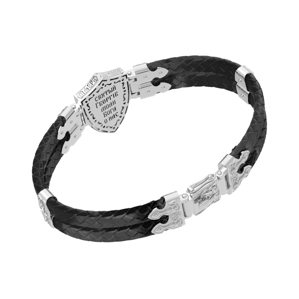 Браслет из белого золота 585 пробы c шнурком и ониксом