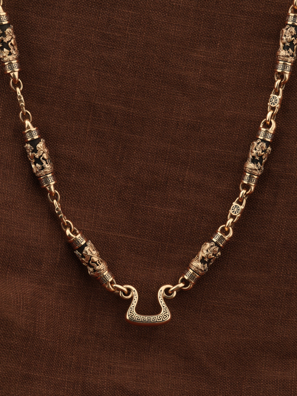 Цепь из красного золота 585 пробы c эмалью и эбеновым деревом