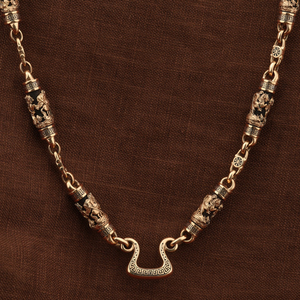 Цепь из красного золота 585 пробы c эмалью и эбеновым деревом