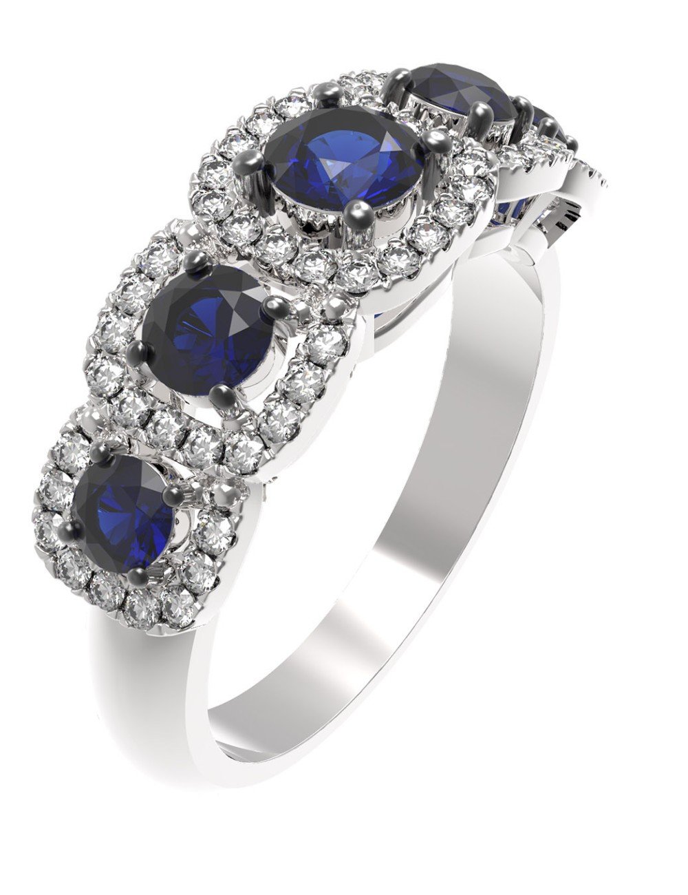 Кольцо из белого золота c бриллиантами и сапфиром