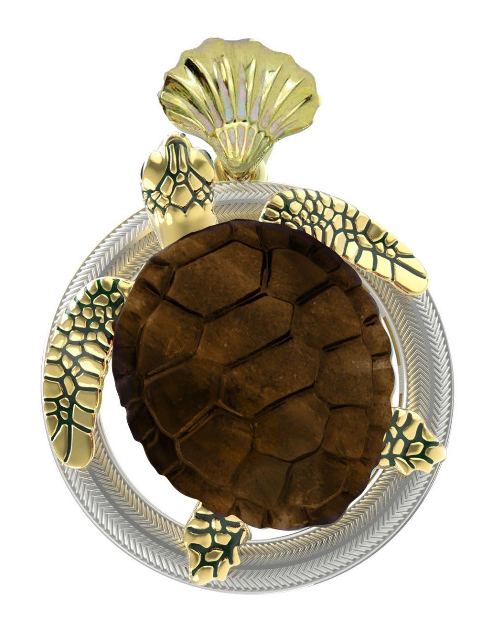 Подвеска из лимонного золота c эмалью и железным деревом