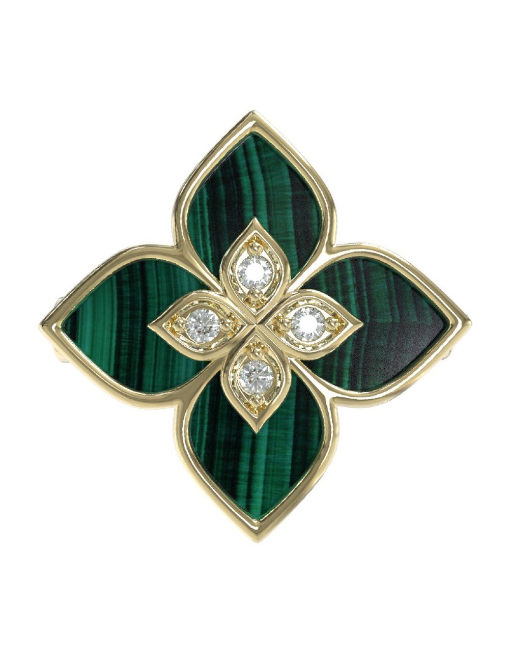 Кольцо из лимонного золота c бриллиантами и малахитом