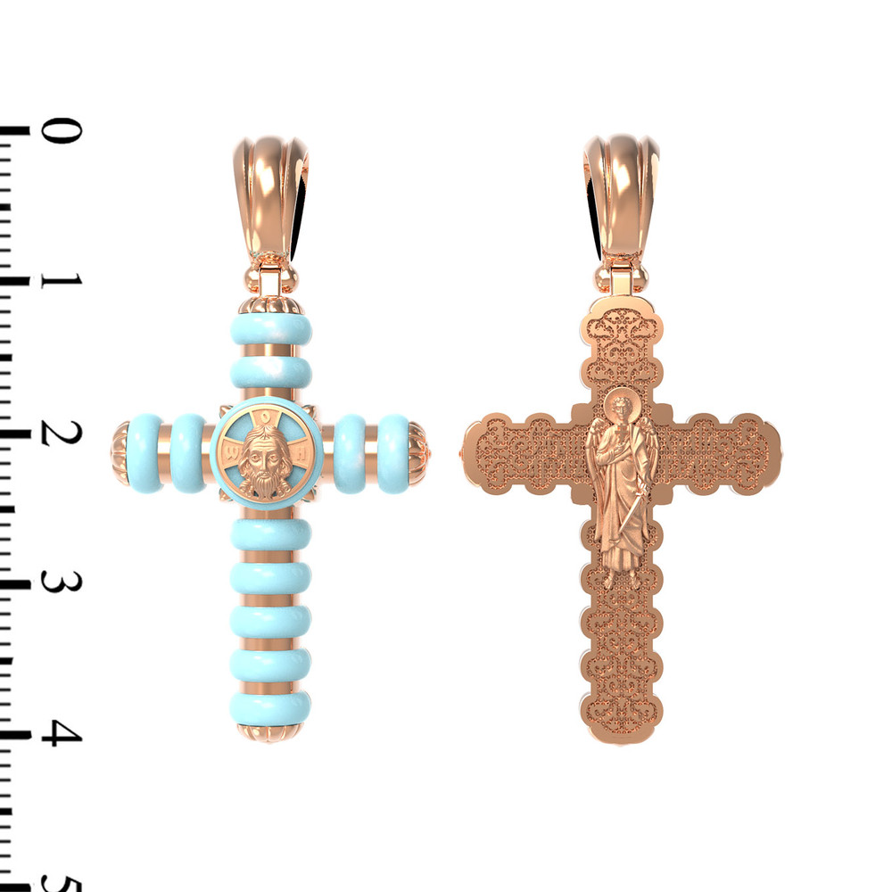 Крест из красного золота 585 пробы c бирюзой