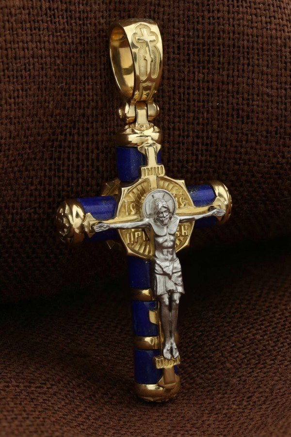 Крест из лимонного золота c лазуритом