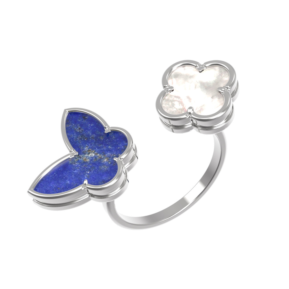 Кольцо из белого золота 585 пробы c лазуритом и перламутром