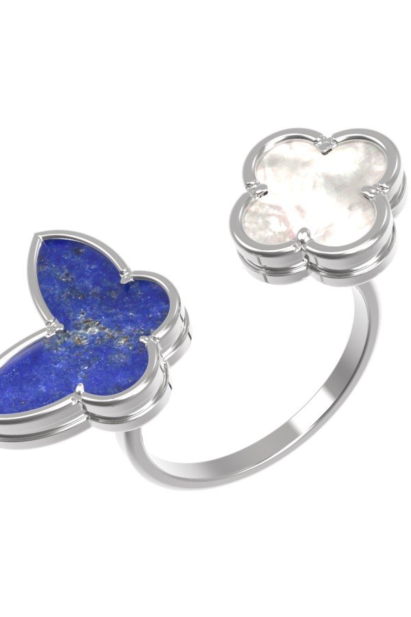 Кольцо из белого золота c лазуритом и перламутром