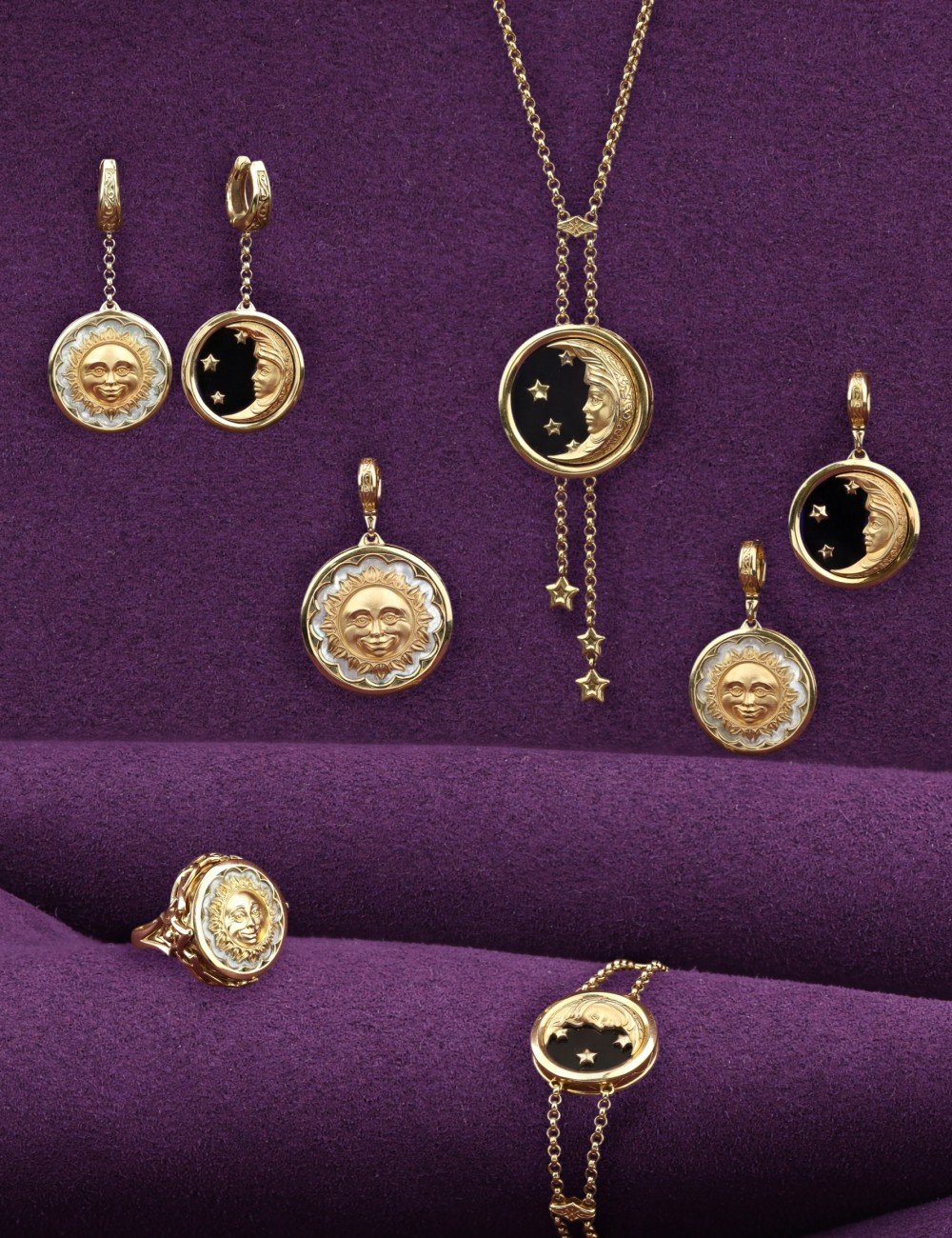 Колье из лимонного золота c ониксом и перламутром