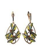 Серьги из золота c сапфиром, изумрудом и эмалью