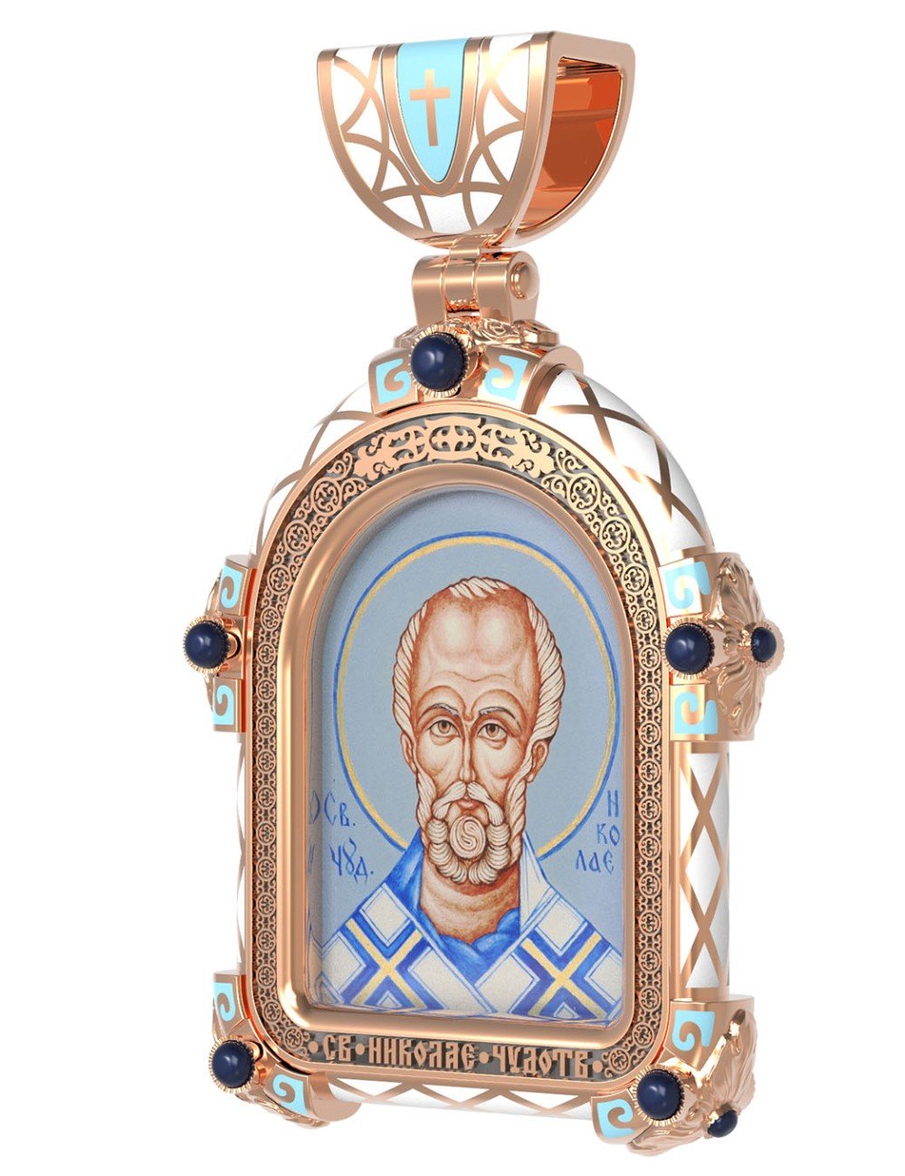 Образок из золота c эмалью, иконописью и темперой