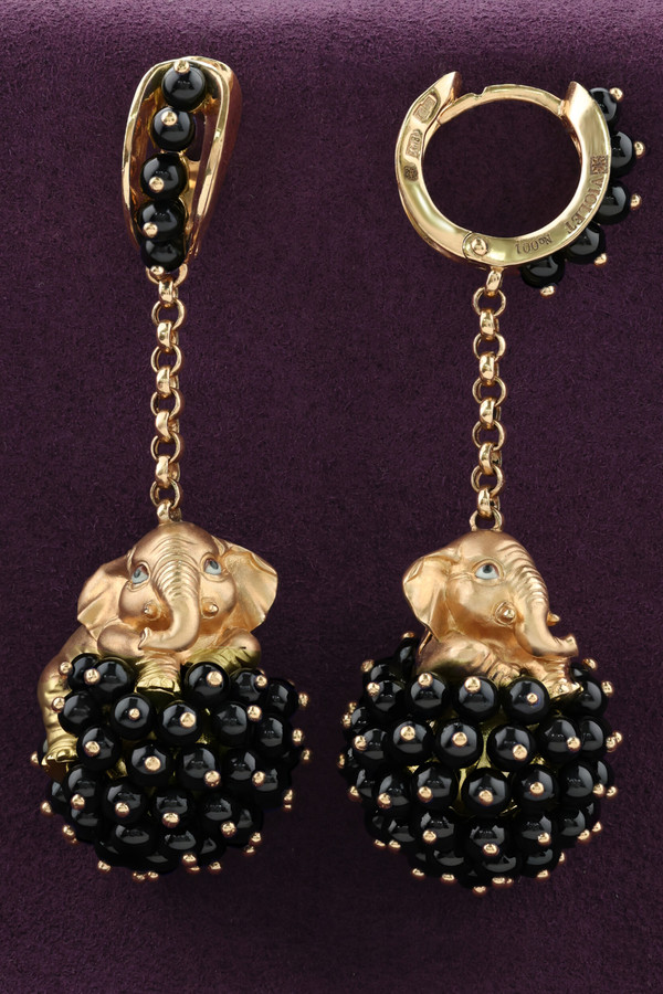 Серьги из красного золота 585 пробы c эмалью и ониксом