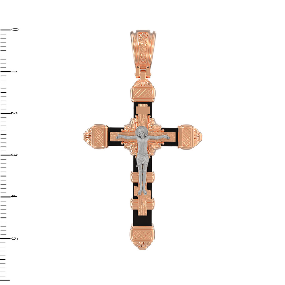 Крест из красного золота 585 пробы c эбеновым деревом