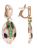 Серьги из золота c бриллиантами, сапфиром и малахитом