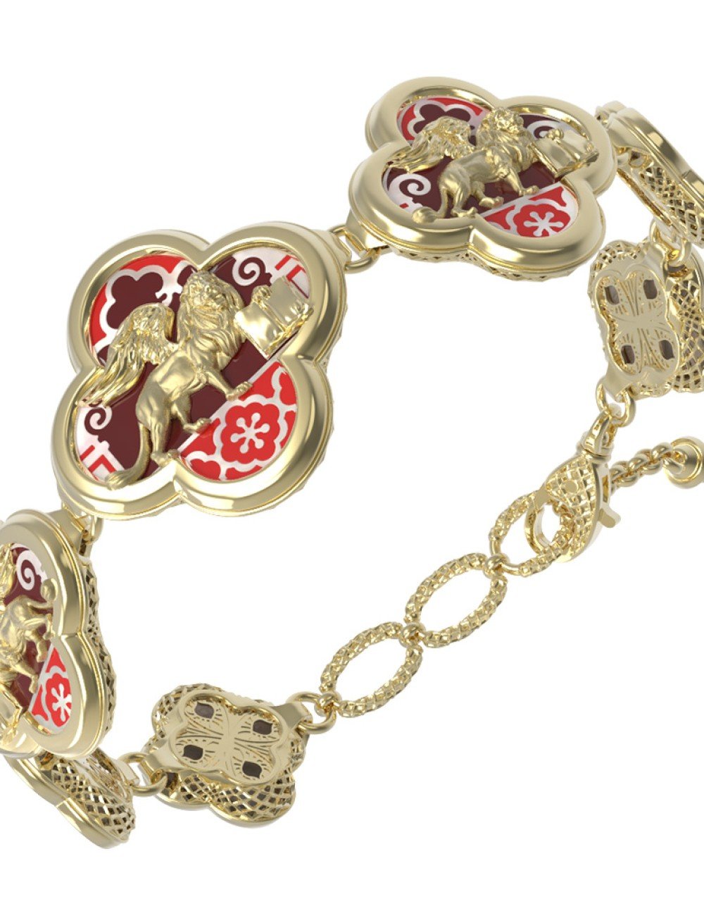 Браслет из лимонного золота c эмалью, жемчугом и перламутром