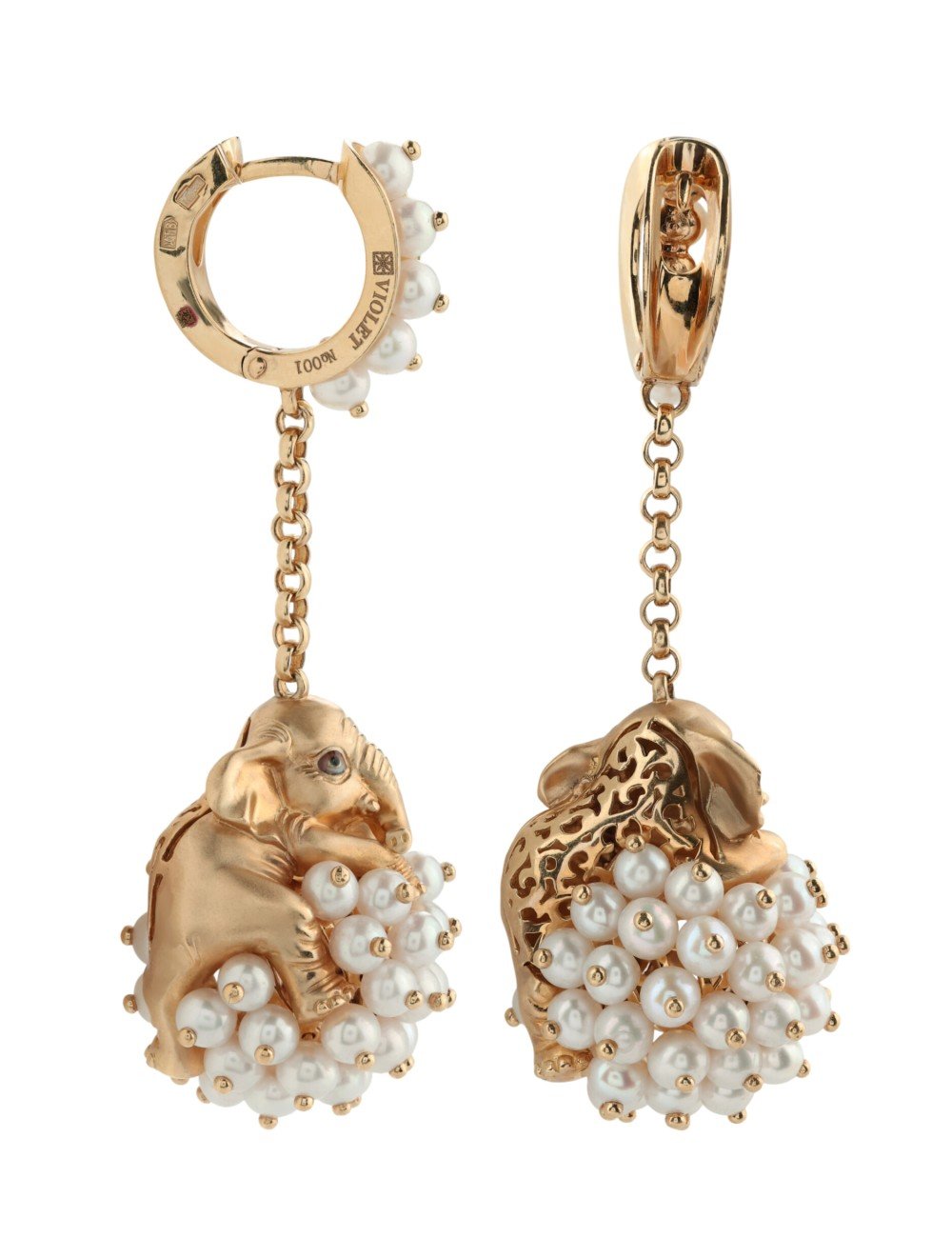 Серьги из золота c эмалью и жемчугом