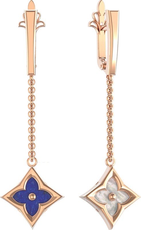 Серьги из золота c лазуритом и перламутром