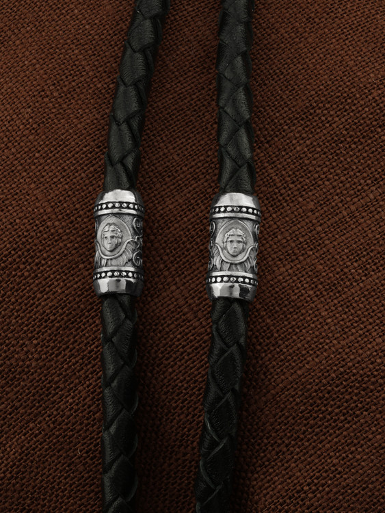 Цепь-шнурок кожа из белого золота 585 пробы c кожаным шнурком и ониксом