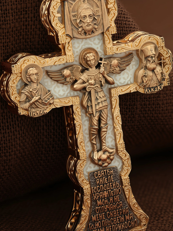 Крест из красного золота 585 пробы c бивнем мамонта