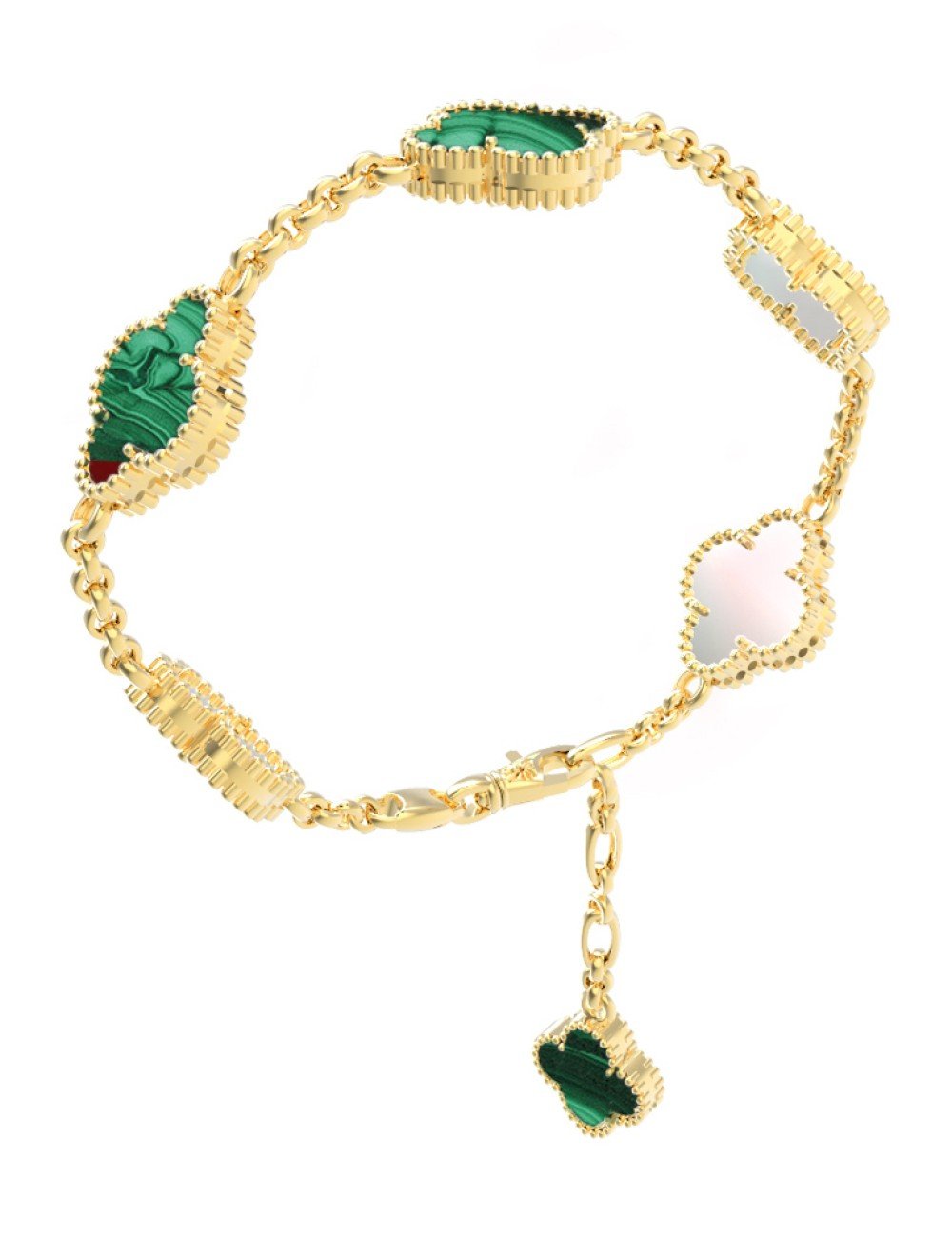 Браслет из лимонного золота c малахитом и перламутром