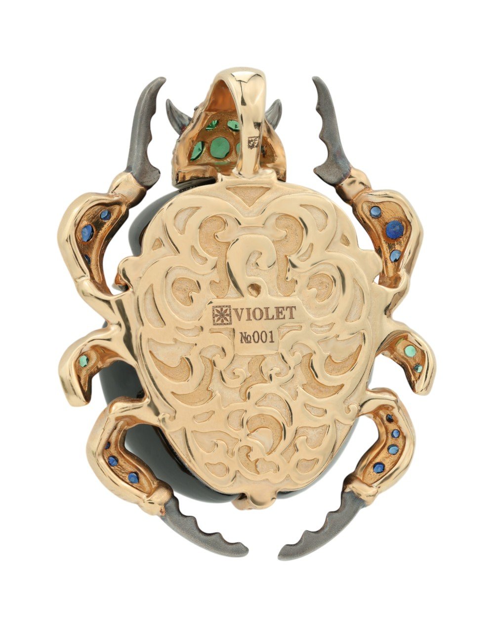 Подвеска из золота c бриллиантами, сапфиром, изумрудом и ониксом