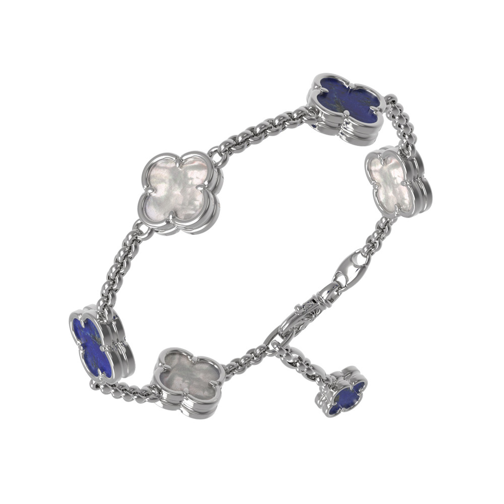 Браслет из белого золота 585 пробы c лазуритом и перламутром