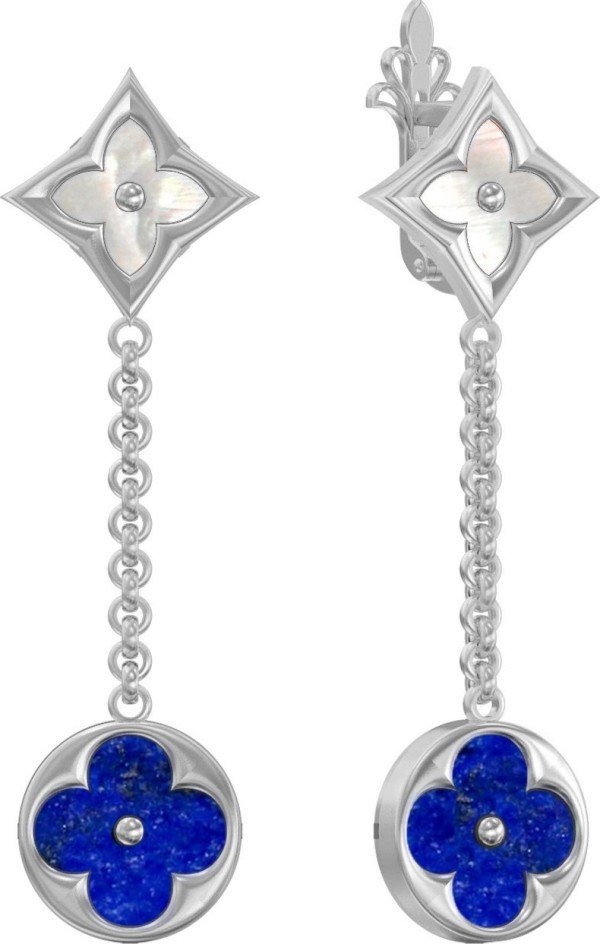 Серьги из белого золота c лазуритом и перламутром