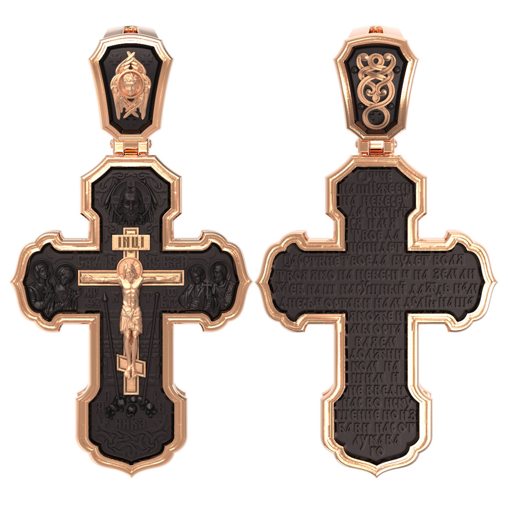 Крест из красного золота 585 пробы c эбеновым деревом