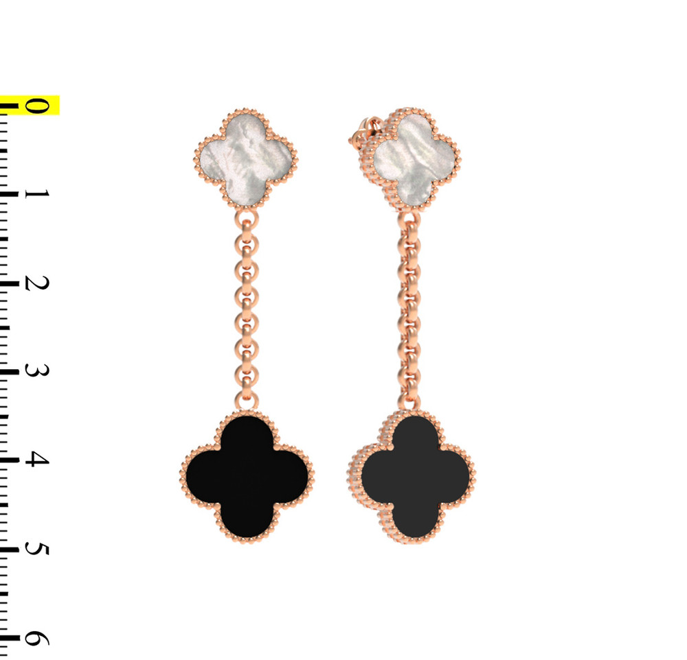 Серьги из красного золота 585 пробы c ониксом и перламутром