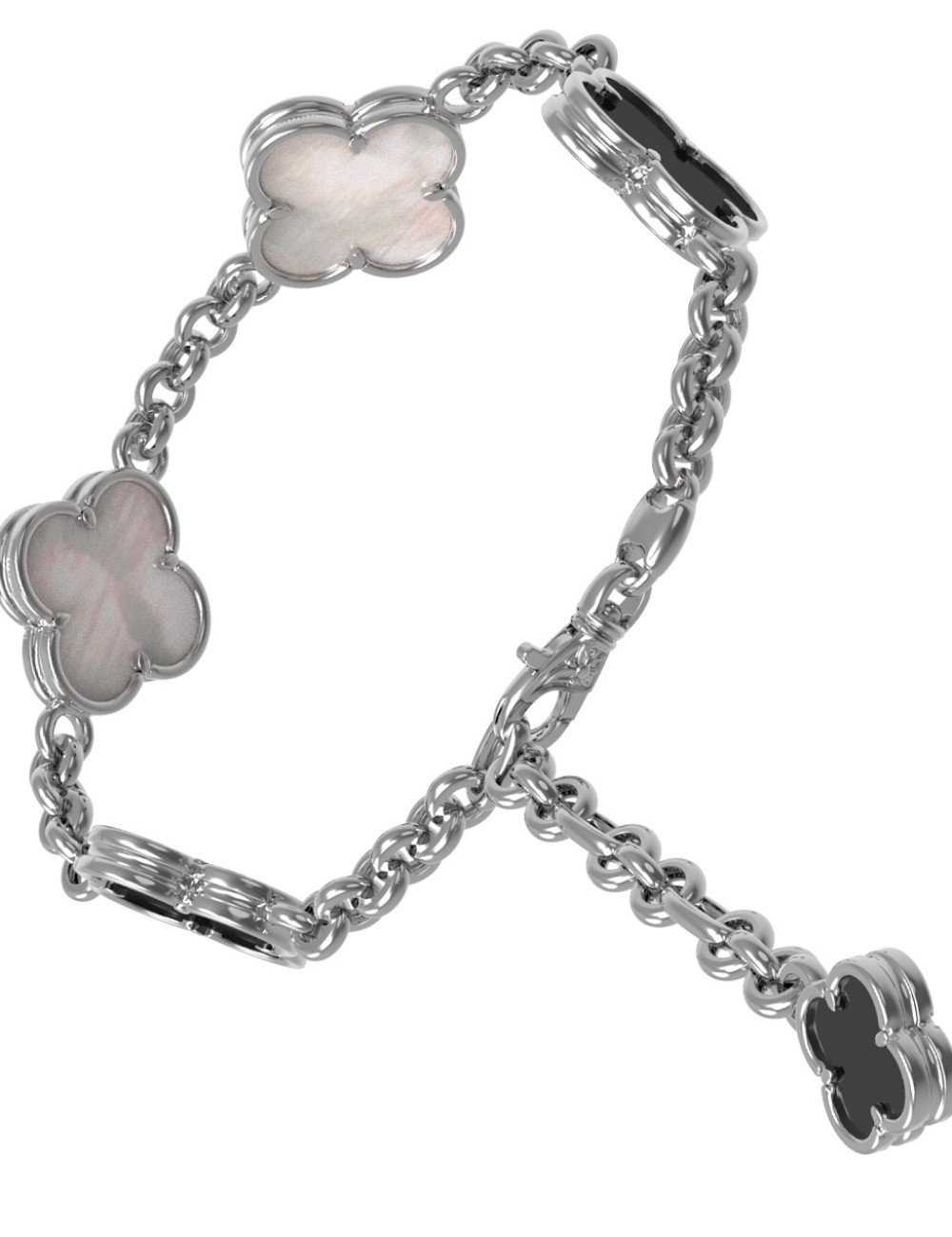 Браслет из белого золота c ониксом и перламутром