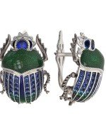 Серьги из белого золота c эмалью, фианитом и сапфиром