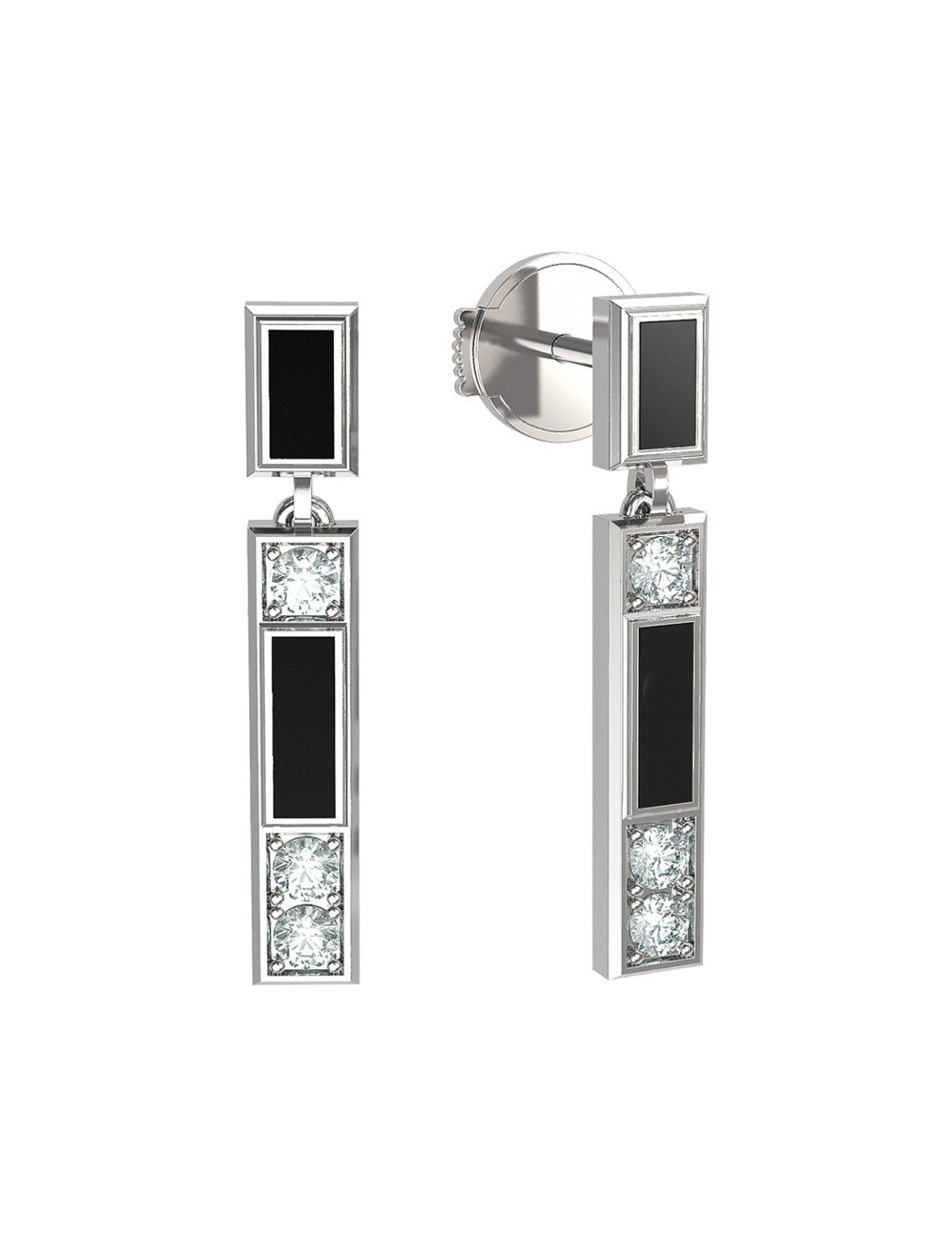 Серьги из белого золота c бриллиантами и ониксом