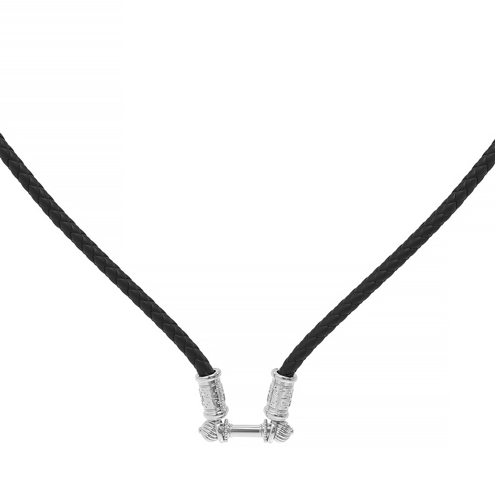 Цепь-шнурок кожа из белого золота 585 пробы c кожаным шнурком