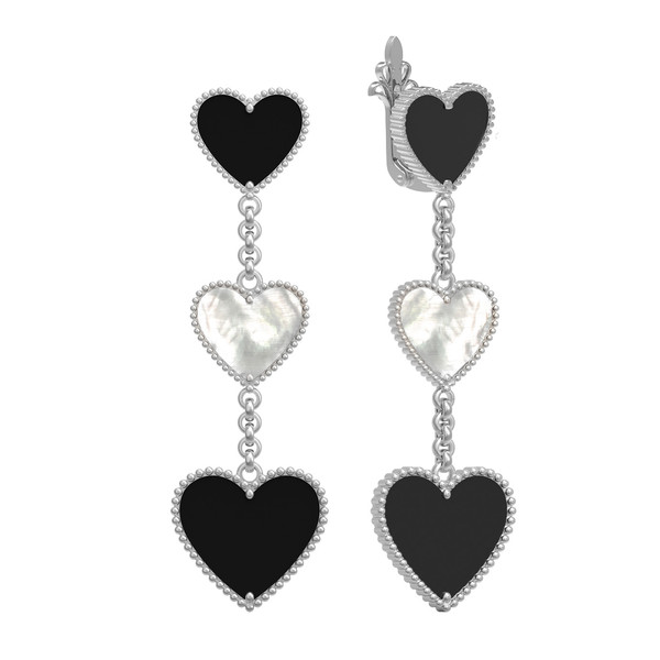 Серьги из белого золота 585 пробы c ониксом и перламутром