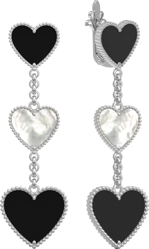 Серьги из белого золота 585 пробы c ониксом и перламутром