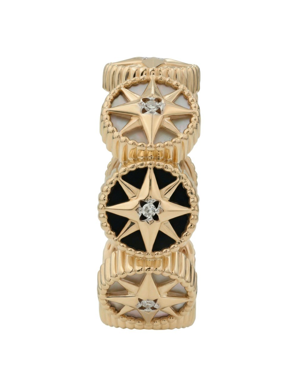 Кольцо из золота c бриллиантами, ониксом и перламутром