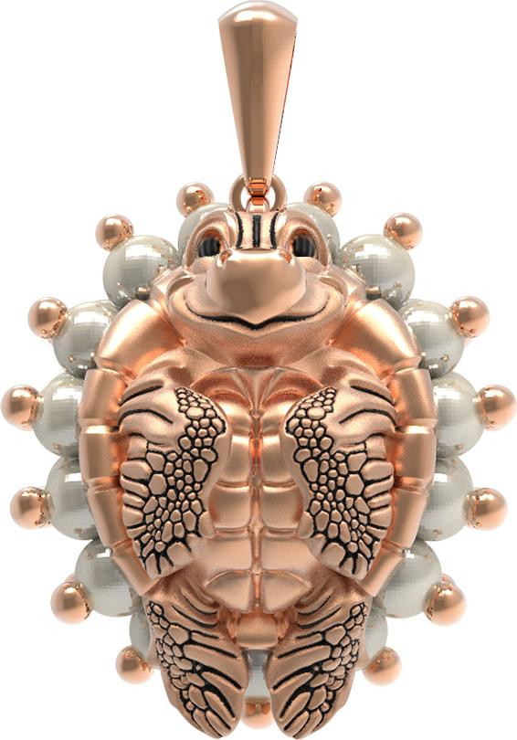 Подвеска из красного золота 585 пробы c эмалью и жемчугом