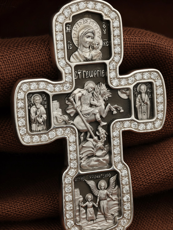 Крест из белого золота 585 пробы c бриллиантами