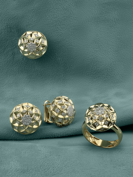 Кольцо из лимонного золота 585 пробы c бриллиантами