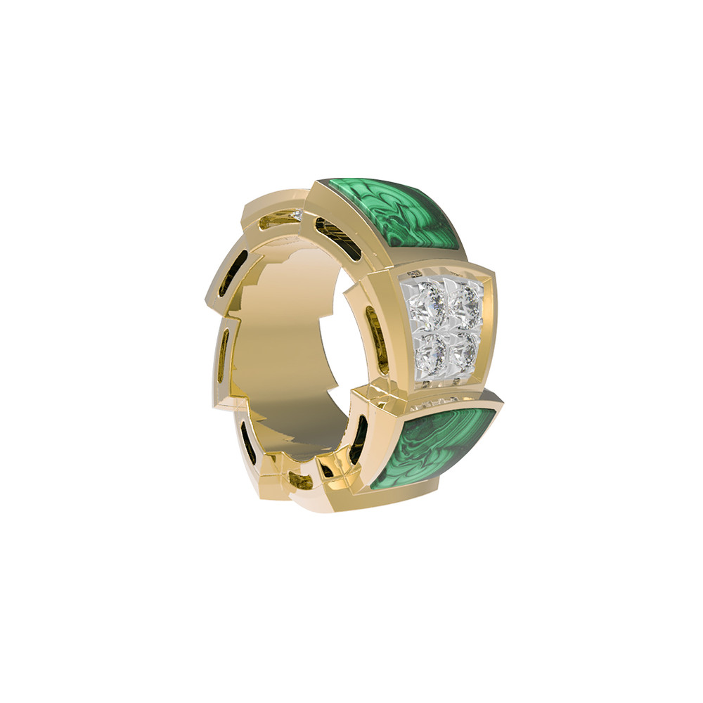 Подвеска из лимонного золота 585 пробы c бриллиантами и малахитом