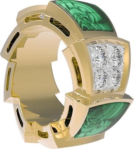 Подвеска из лимонного золота 585 пробы c бриллиантами и малахитом