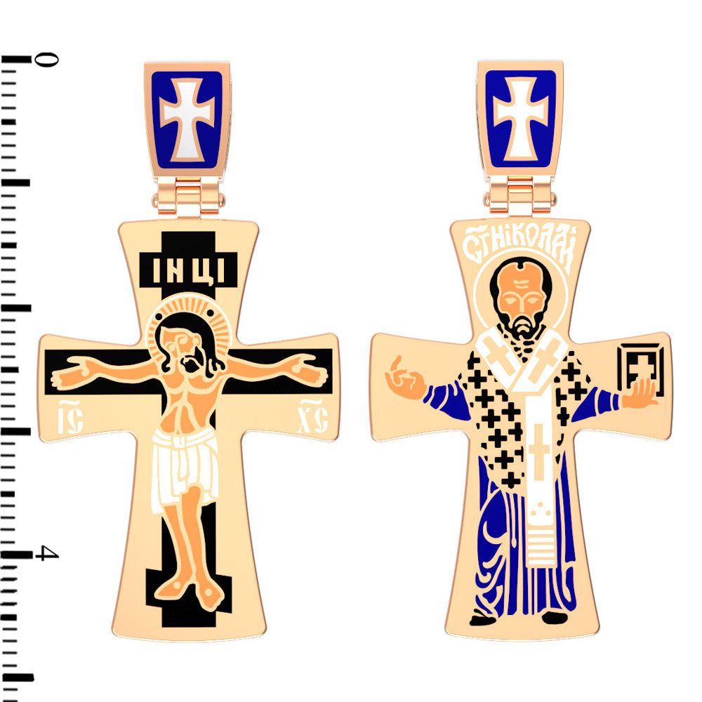 Крест из красного золота 585 пробы c эмалью