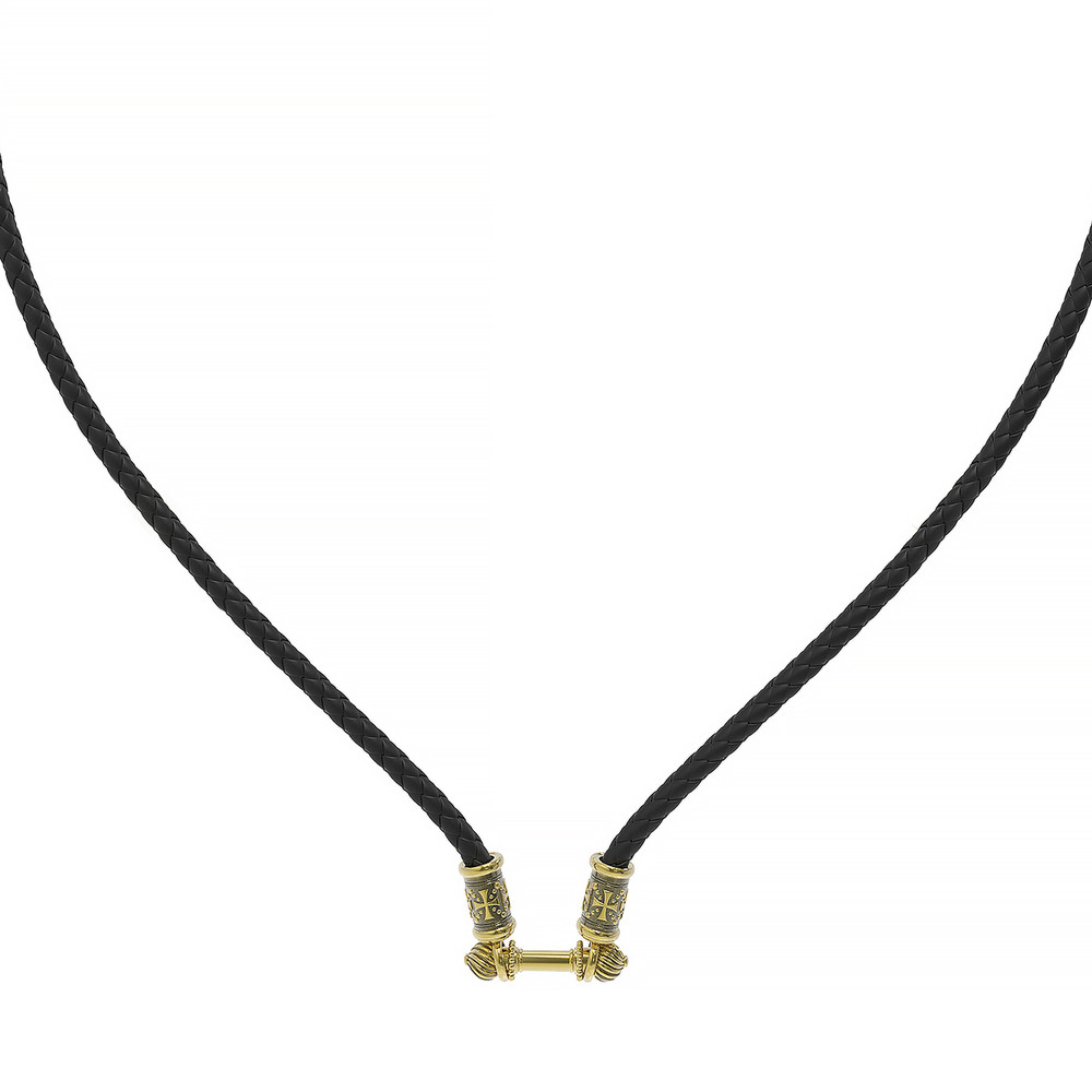 Цепь-шнурок кожа из лимонного золота 585 пробы c кожаным шнурком